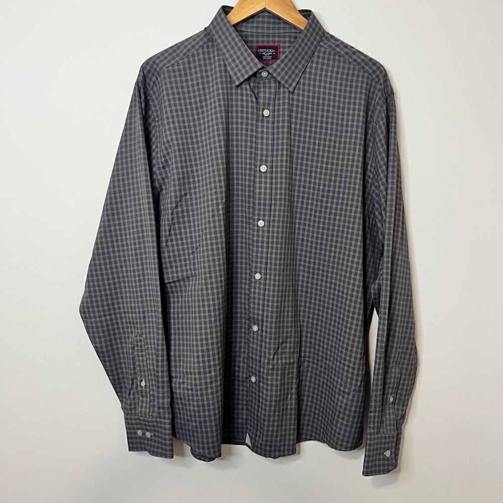 UNTUCKit Men’s Long Sleeve Non Iron Gray Plaid Dress Shirt Slim Fit XXL